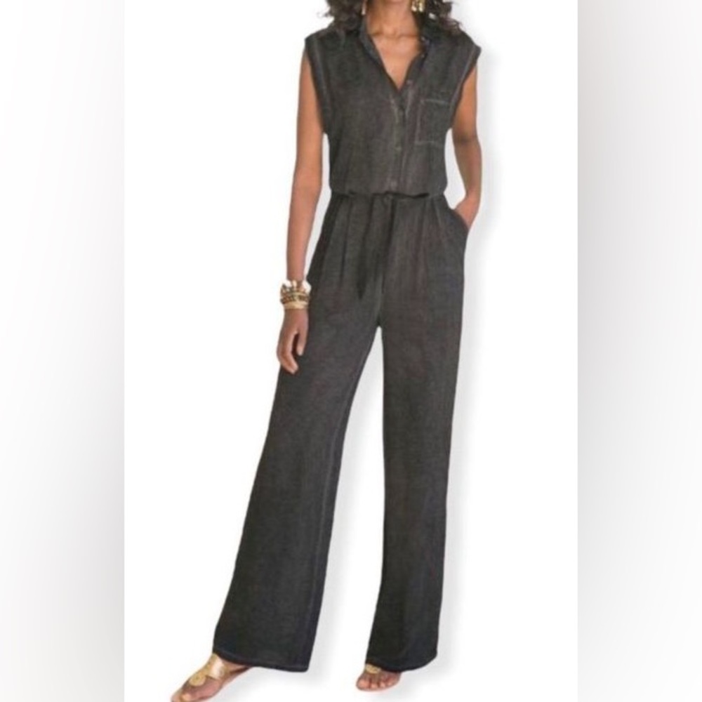 Soft Surrounding Camilla Front Tie Pockets Jumpsuit Grey Size Tall L